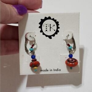 TRESKA Leverback Blue and Orange beaded dangle earrings‎ new!!